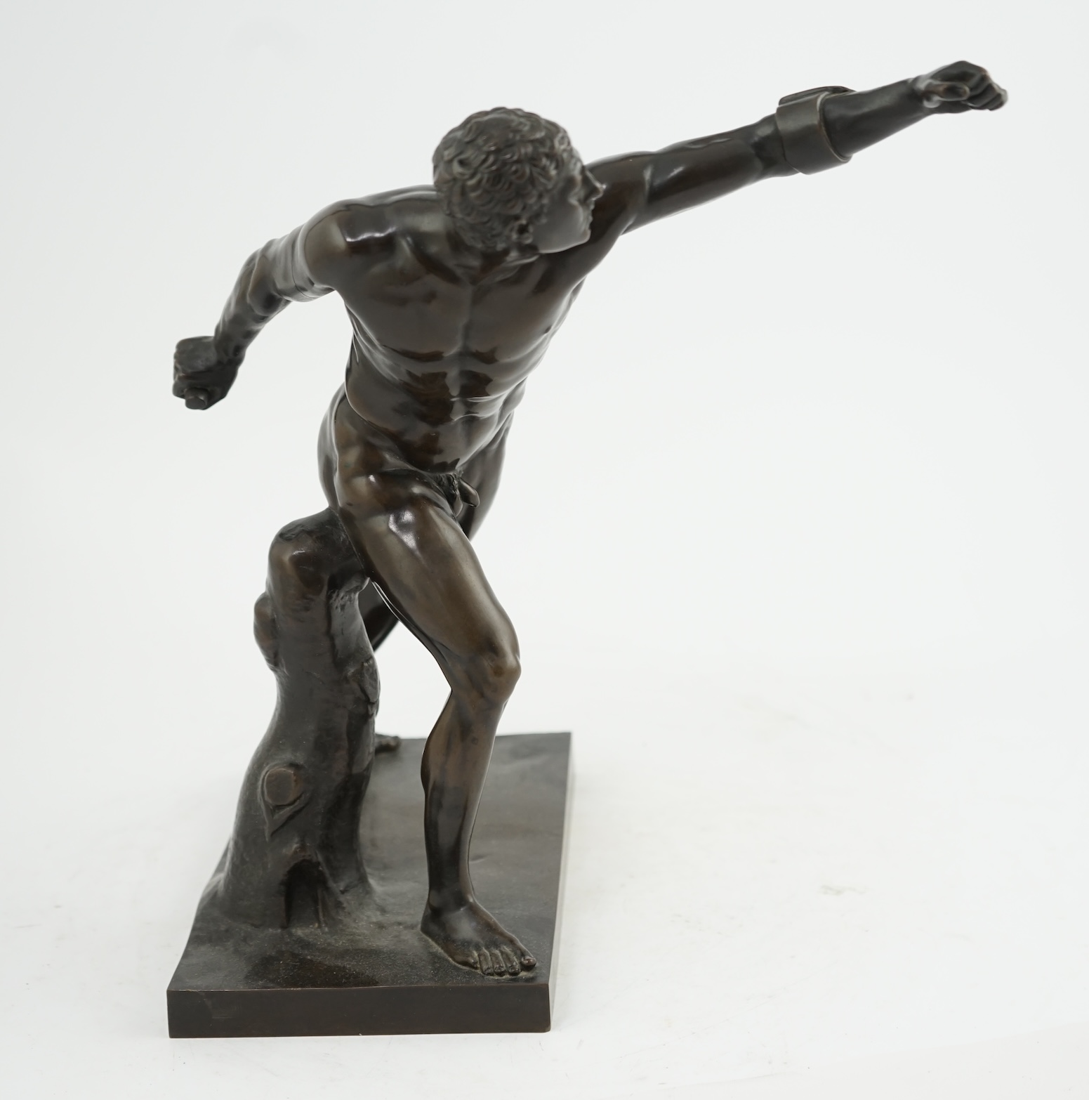 A late 19th century French patinated bronze model of the Borghese Gladiator, after the Antique